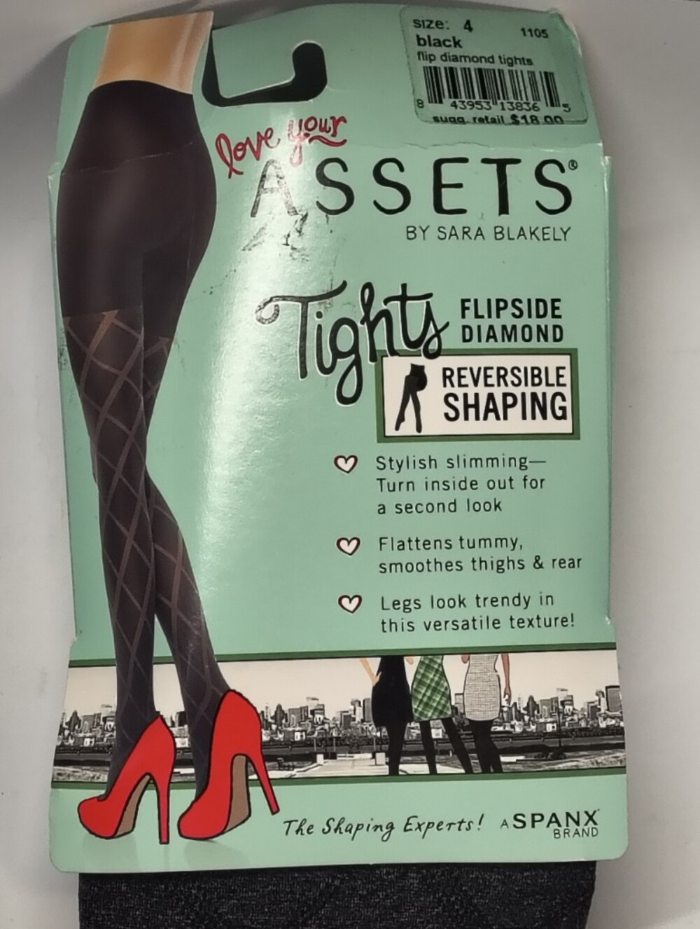 2 Pairs Assets by Spanx Flipside Diamond Tights Black Size 4 NWT